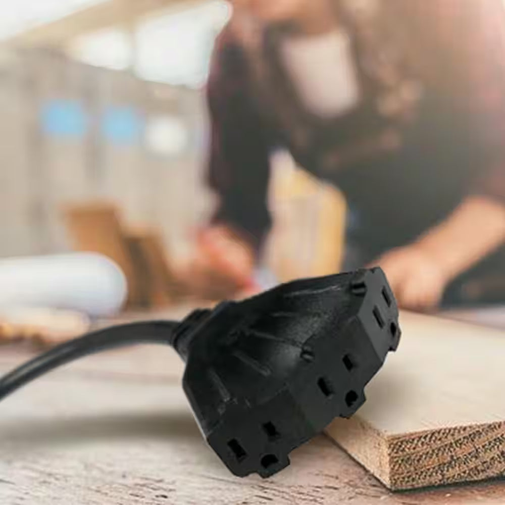2 Ft. 14/3 Medium Duty Indoor/Outdoor Adaptor Cord with Multiple Outlet Triple Tap End, Black