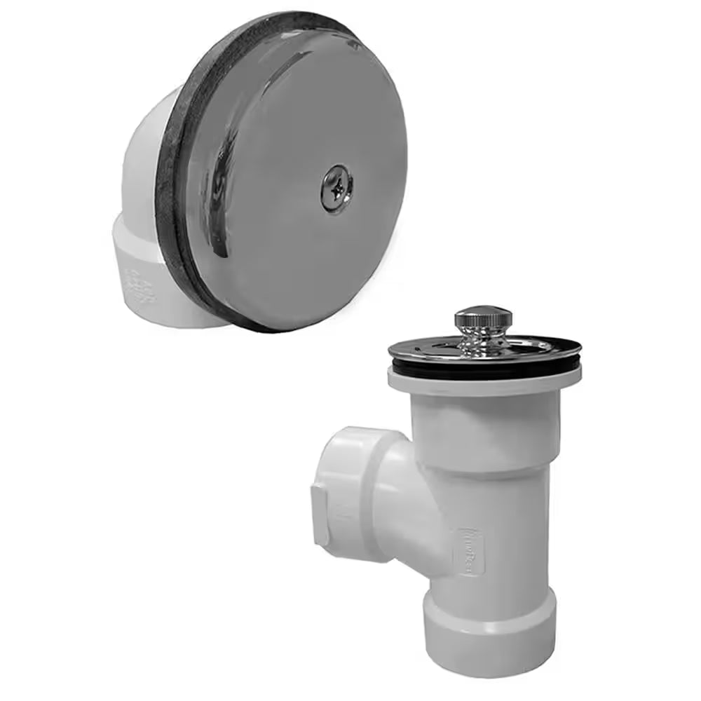 Friction Lift White Plastic Tubular 1-Hole Bath Waste and Overflow Tub Drain Direct T-Waste Half Kit in Chrome Plated