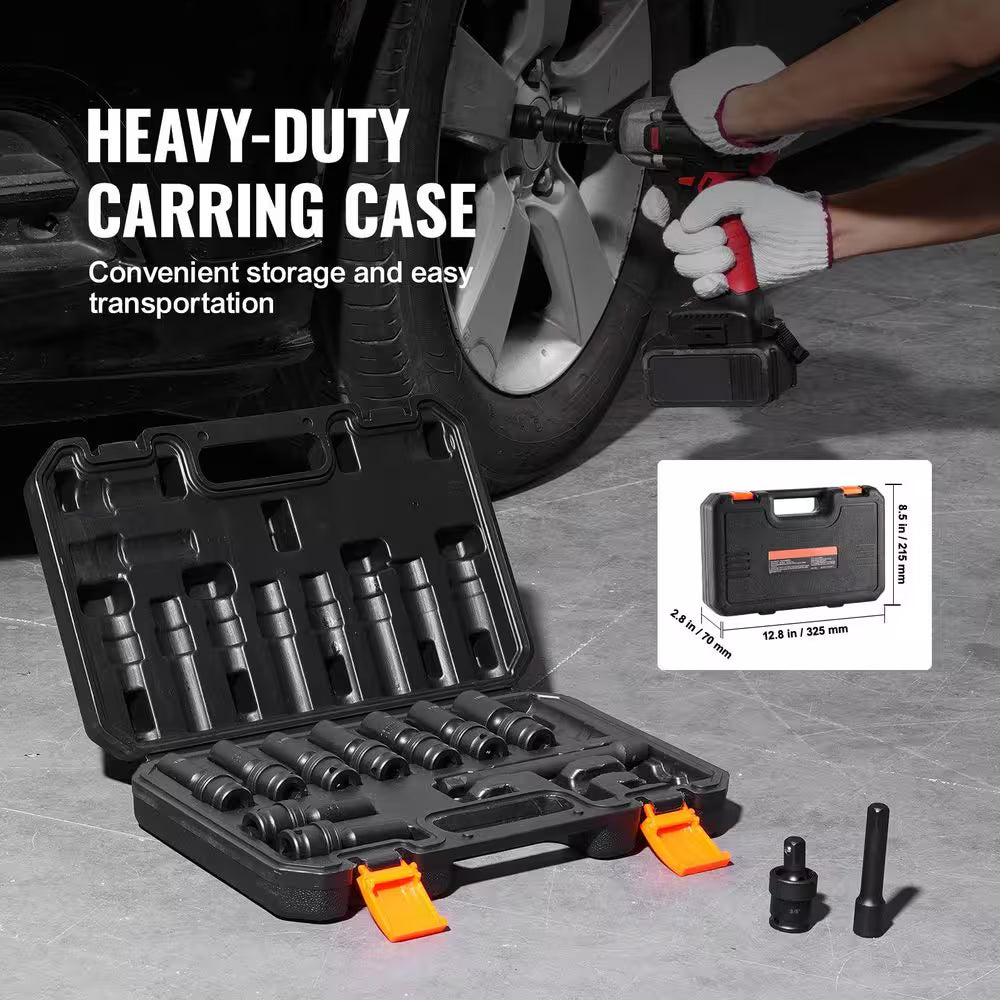 360° Swivel Impact Socket Set, 3/8 In. Socket Set 14-Pieces Deep Universal Metric 10-19Mm, 6 Point Cr-Mo Alloy Steel