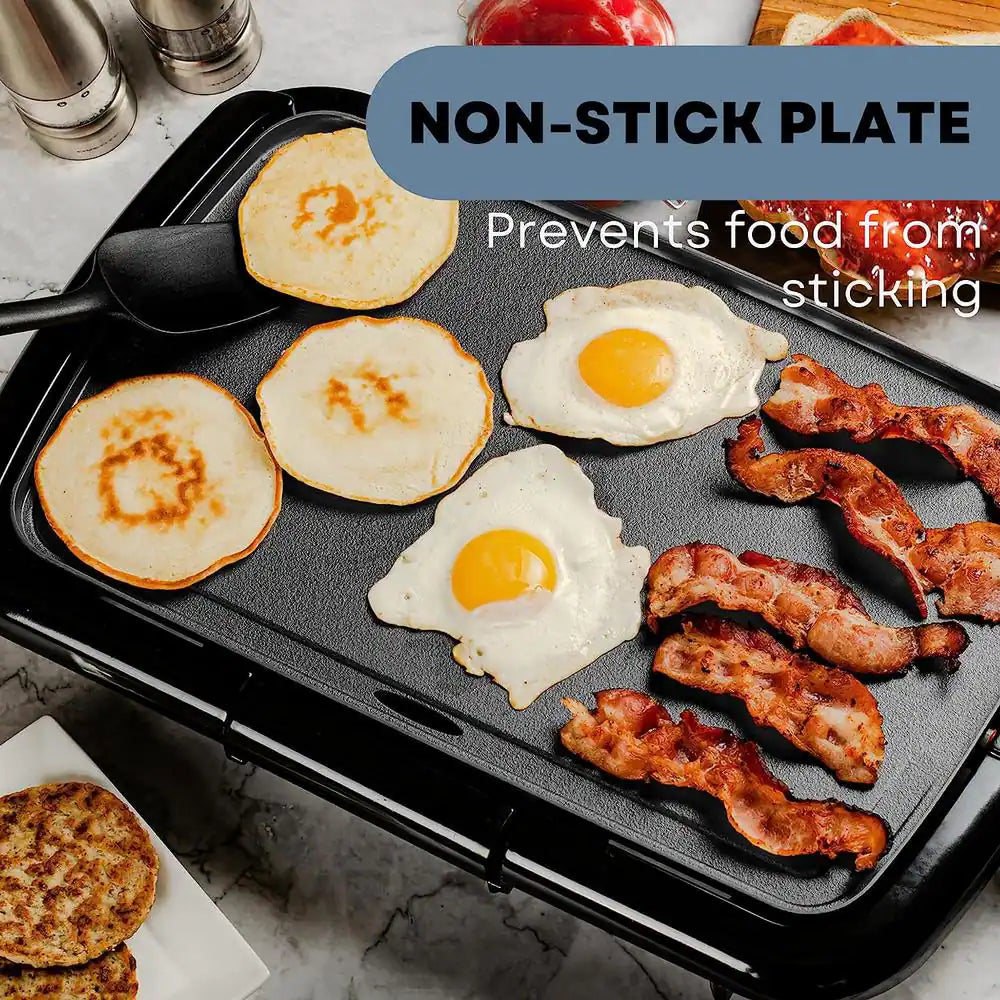 Non-Stick Plate Electric Griddle, Temperature Probe and Control Knob, Indicator Light and Drip Tray