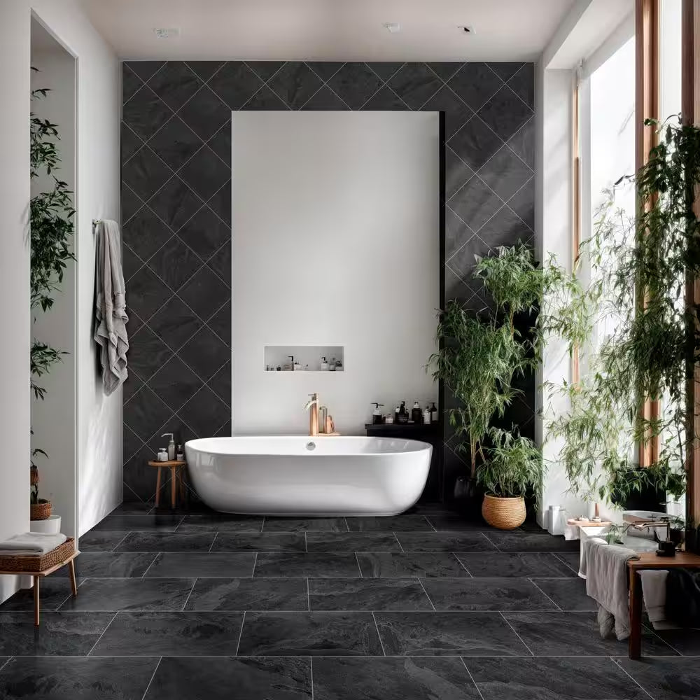 Montauk Black Classic Gauged Slate Tile, 12 In. X 12 In. Floor and Wall (10 Sq. Ft. / Case)