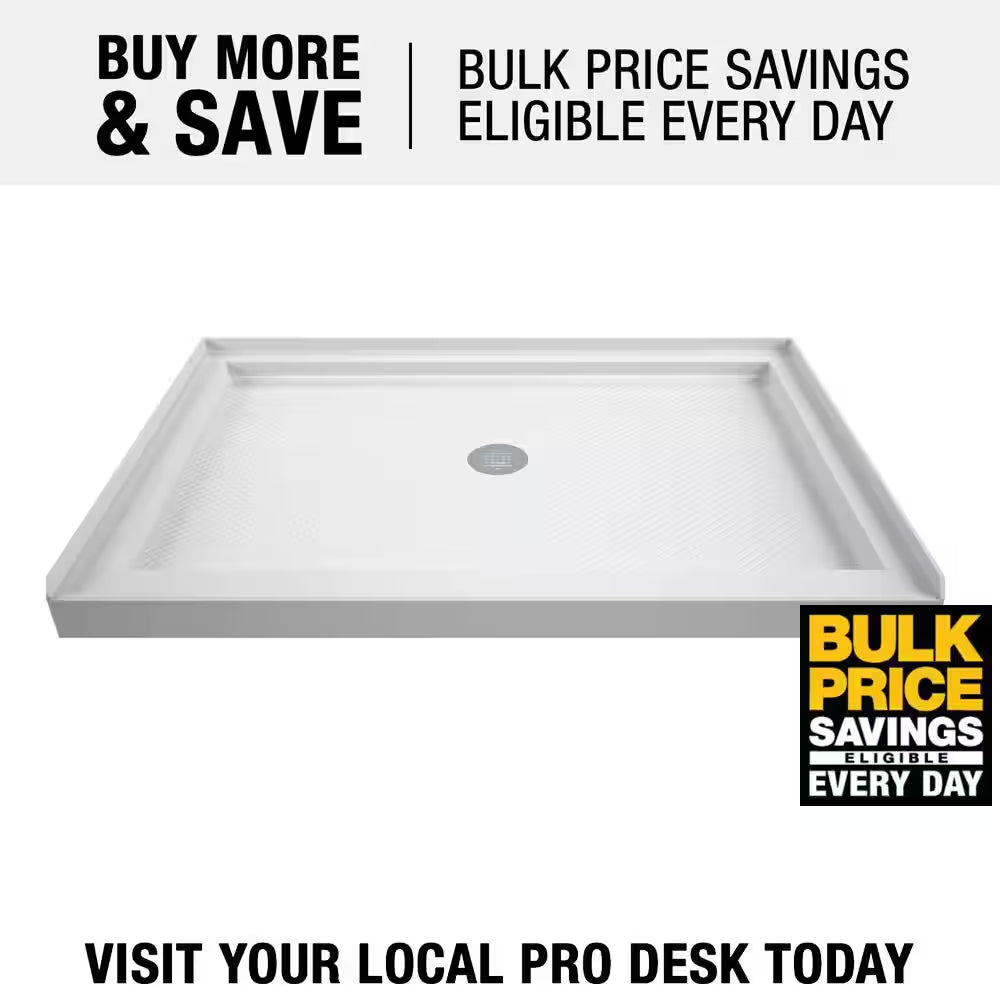 Slimline 48 In. X 36 In. Single Threshold Alcove Shower Pan Base in White with Center Drain