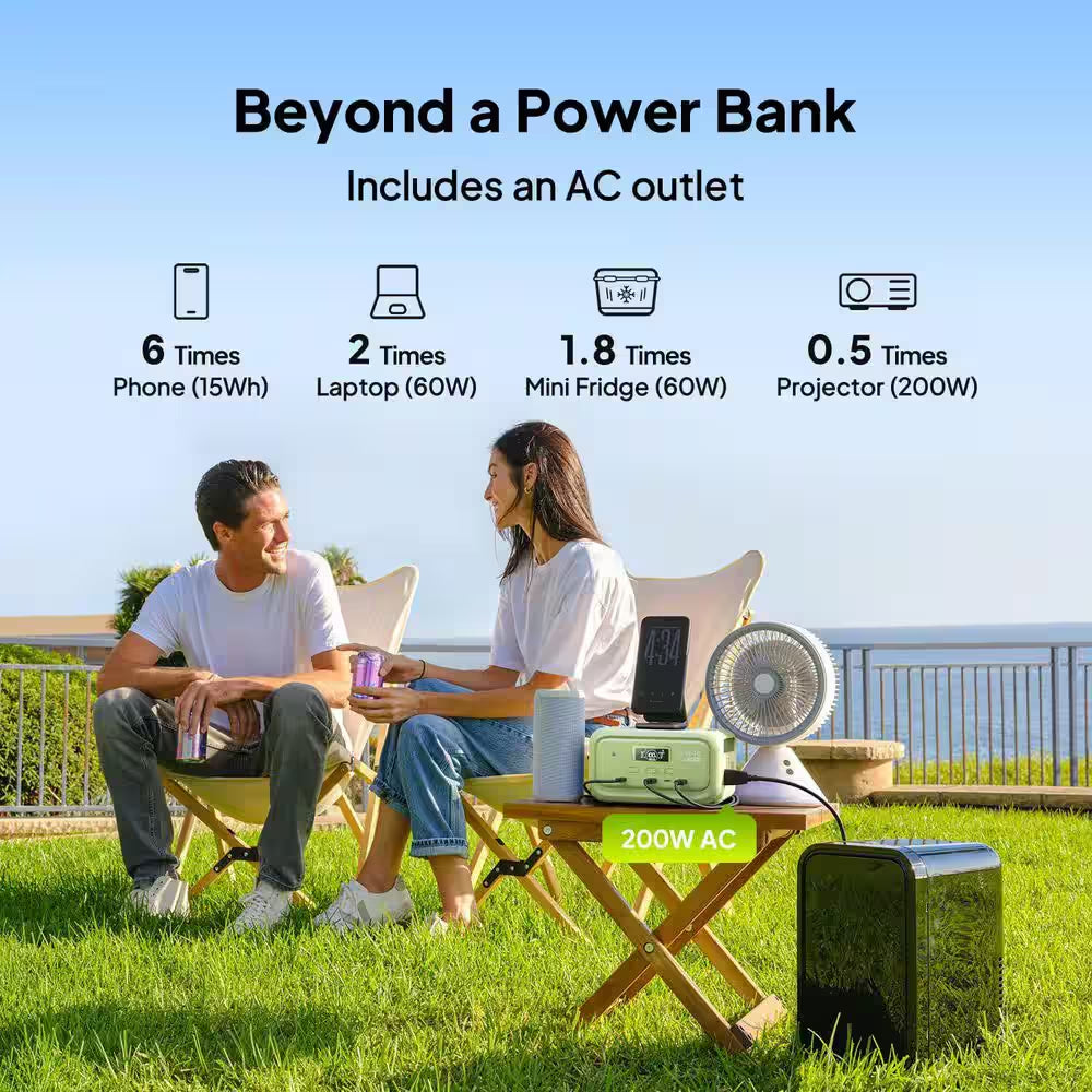 200W Continuous/600W Peak Output 128Wh Portable Power Station, Push Button Start Battery Solar Generator for Campsite