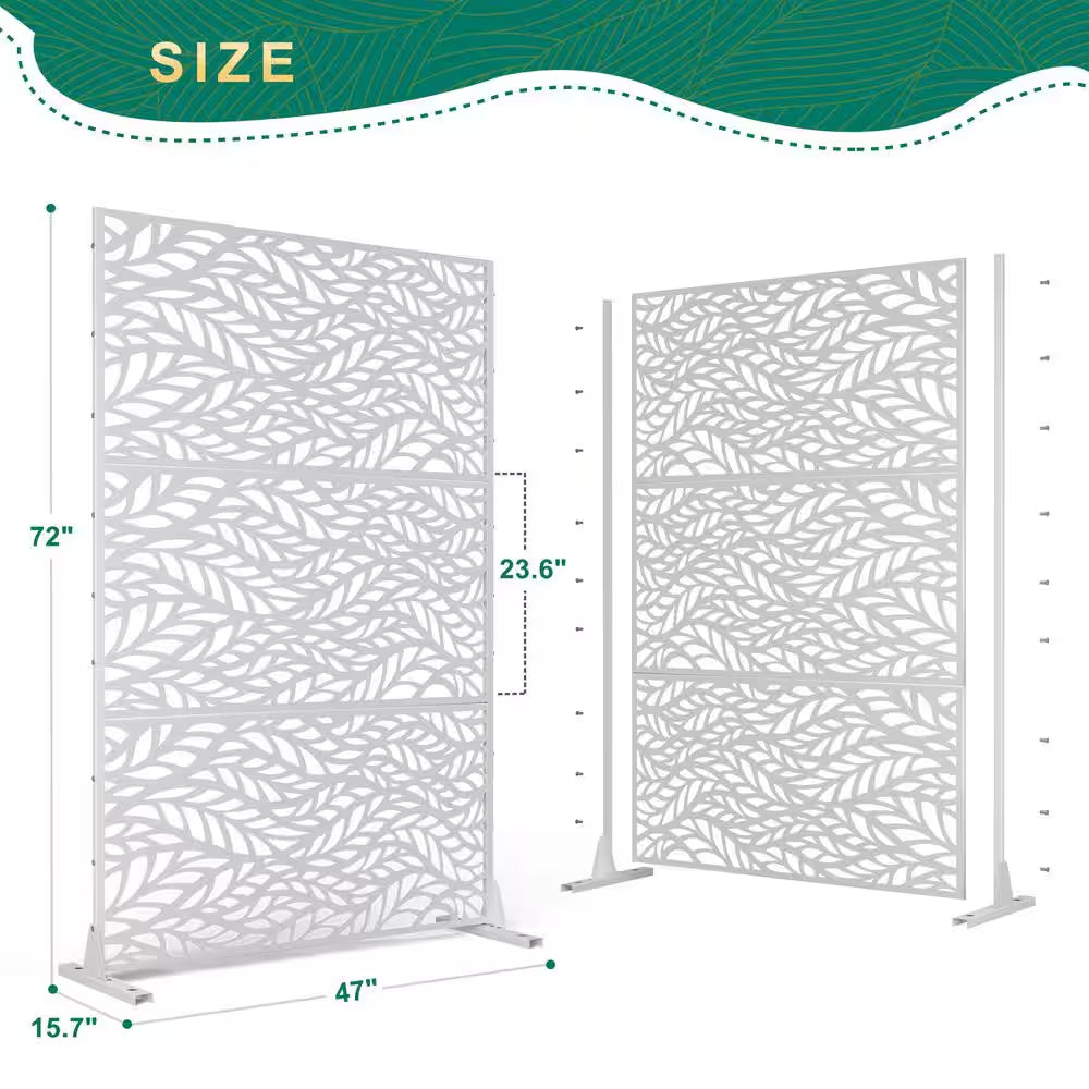 72 In. H X 47 W Metal Privacy Screen for Deck Patio Balcony Garden, Freestanding Decorative Privacy Screen and Panels