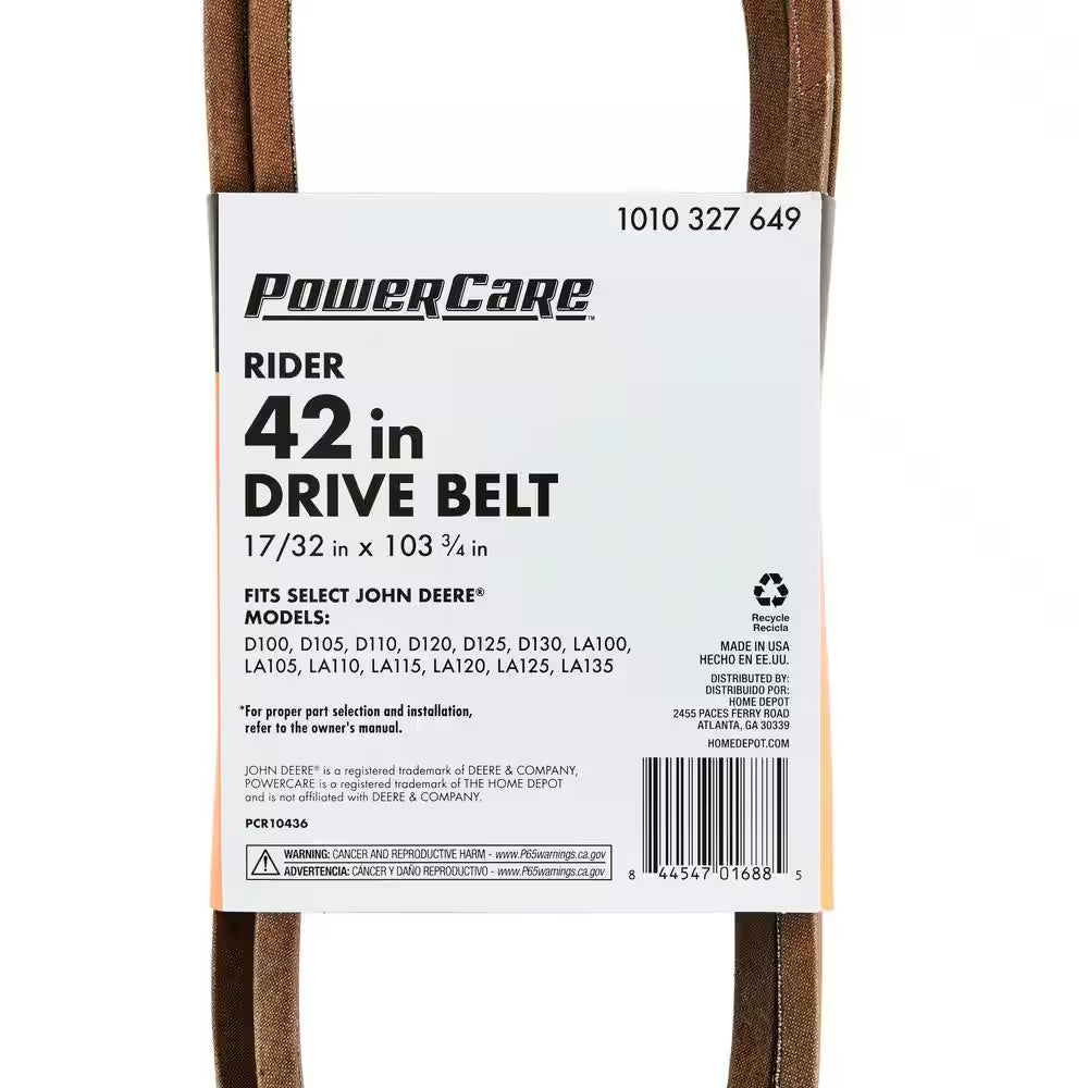 Drive Belt for 42 In. Cut John Deere Mowers, Replaces OEM Numbers GX20072, GY20570