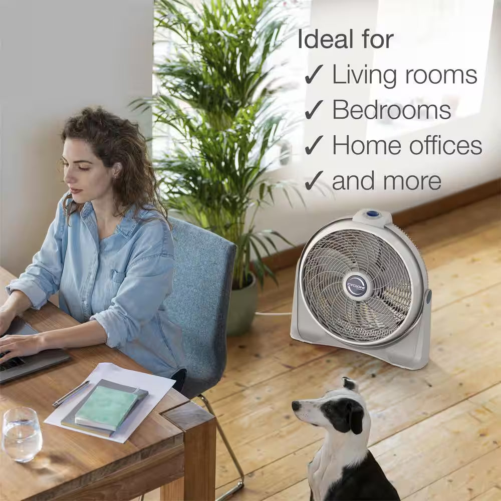 Cyclone 20 In. 3 Speed Air Circulator Floor Fan for Home in White with Wall Mount Option, 90° Pivoting Head and Handle