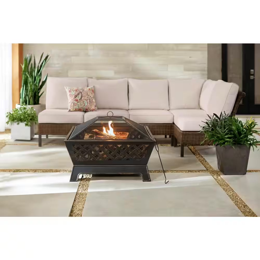 Tipton 34.00 In. W Rubbed Bronze Steel Wood Outdoor Fire Pit with Screen and Poker Included
