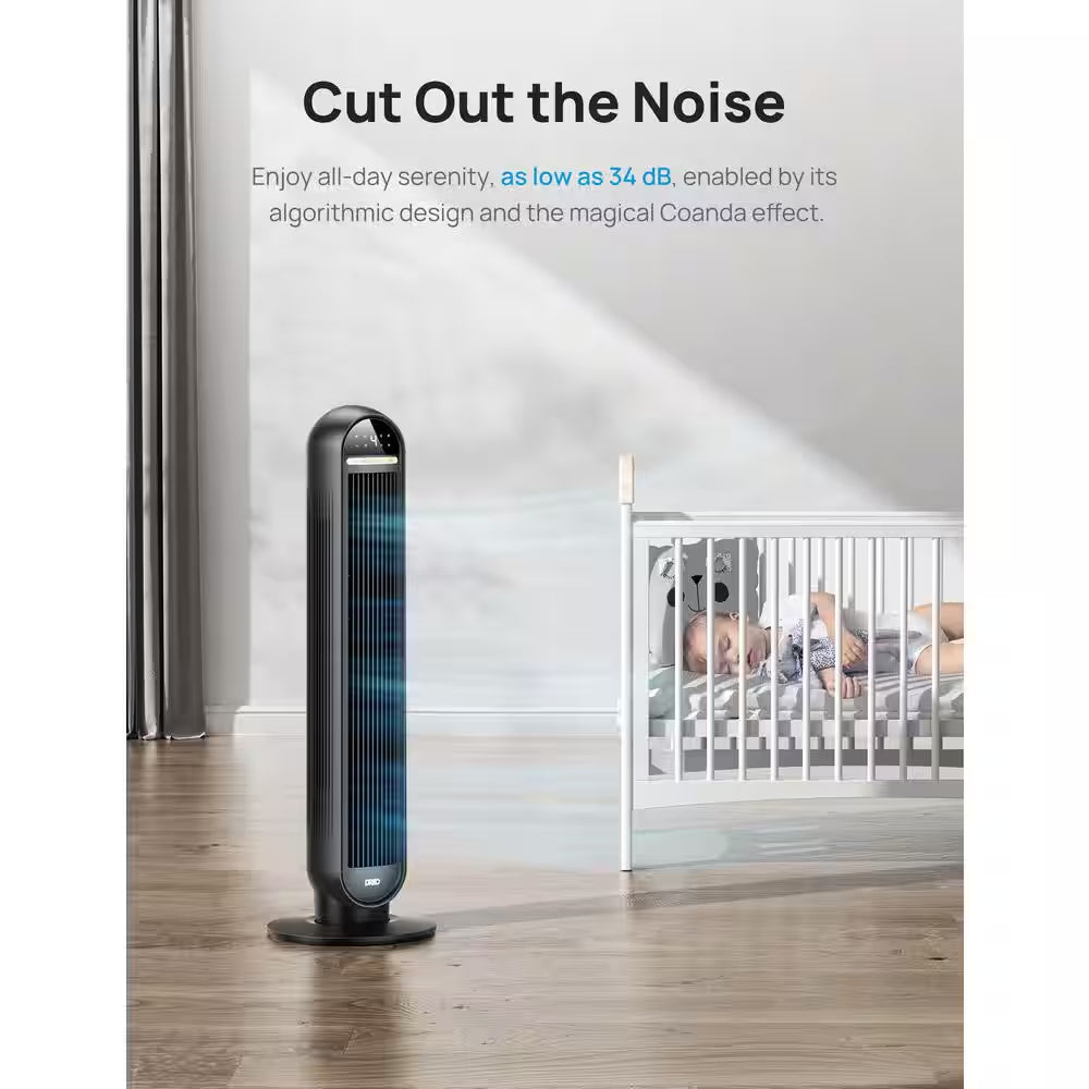 36 In. Tower Fan with Remote, 4 Speed, Quiet Portable Fan for Bedroom, 90° Oscillating, 8-Hour Timer in Black