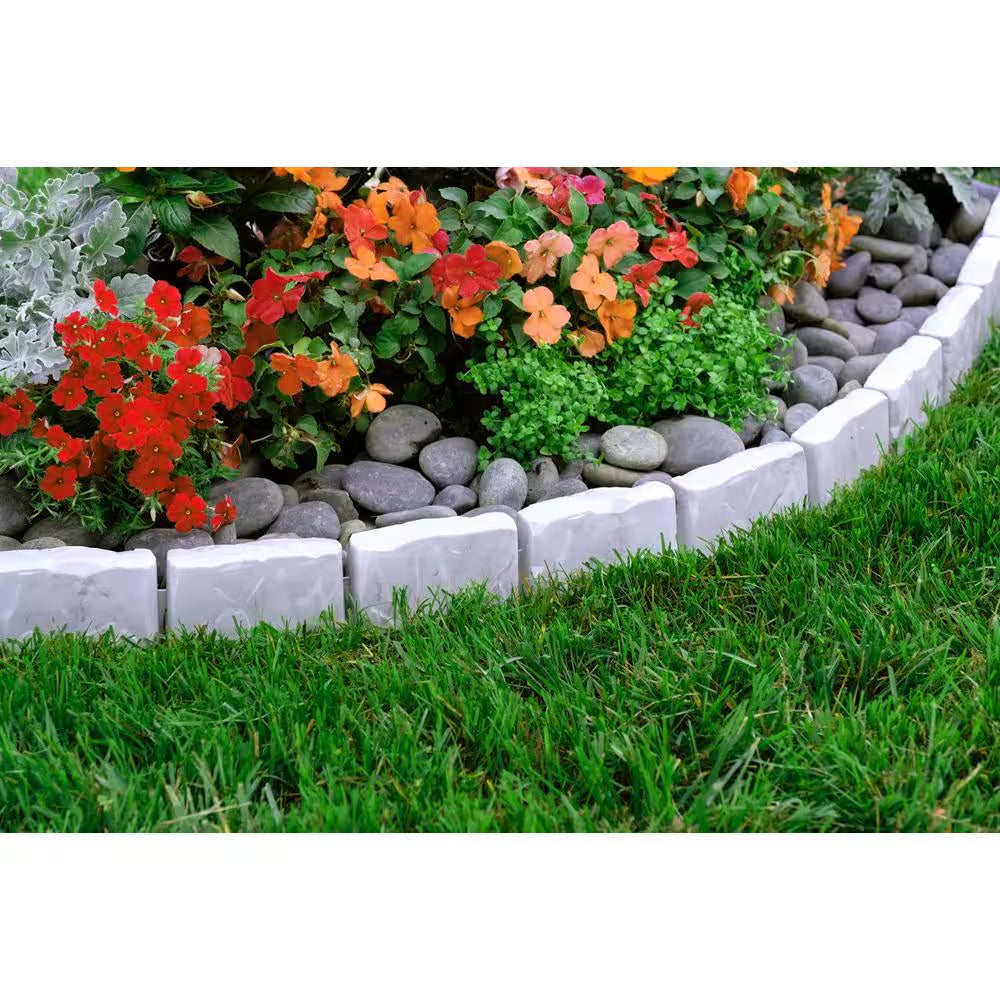 Decorative Faux Stone 10 Ft. X 2.7 In. Gray Plastic No-Dig Landscape Edging Kit