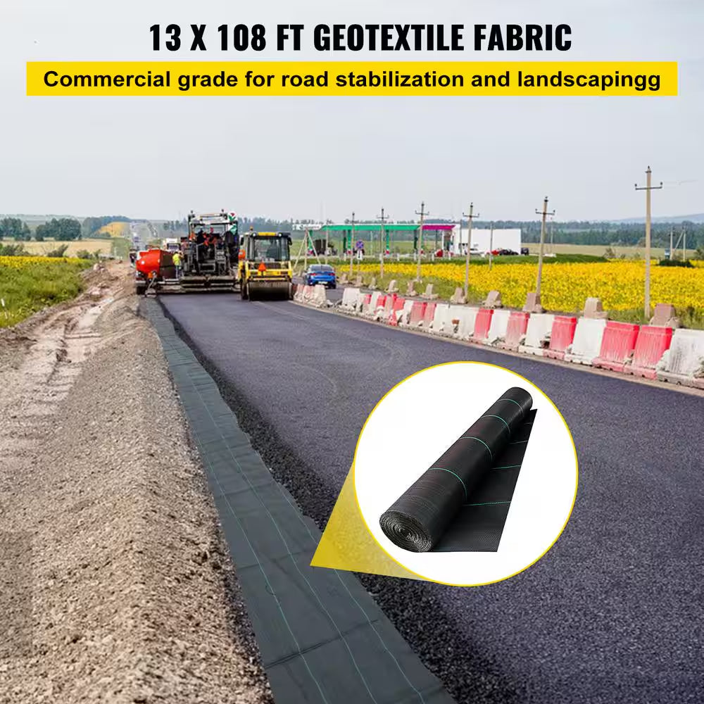 13 Ft. X 108 Ft. Commercial Grade Driveway Fabric Weed Barrier Landscape Fabric for Walking Path