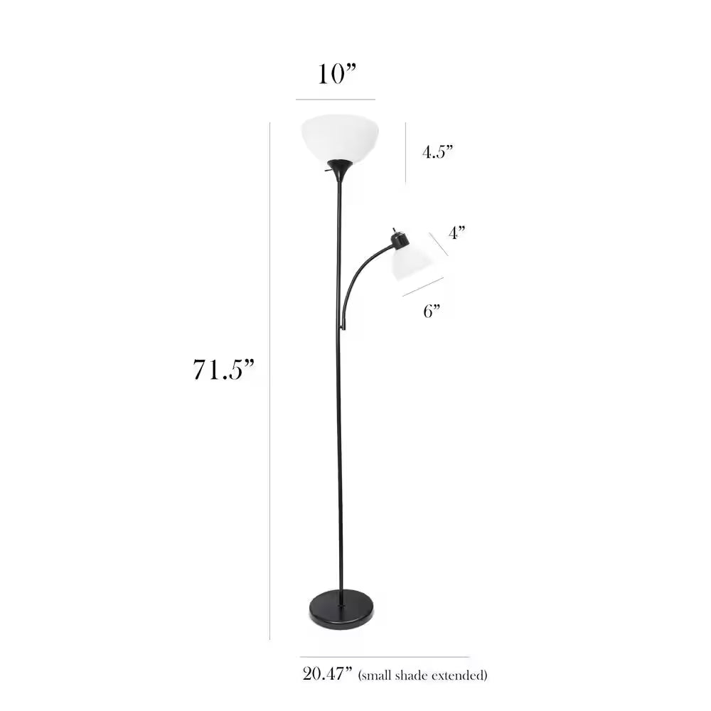71.5 In. Black Floor Lamp with Reading Light