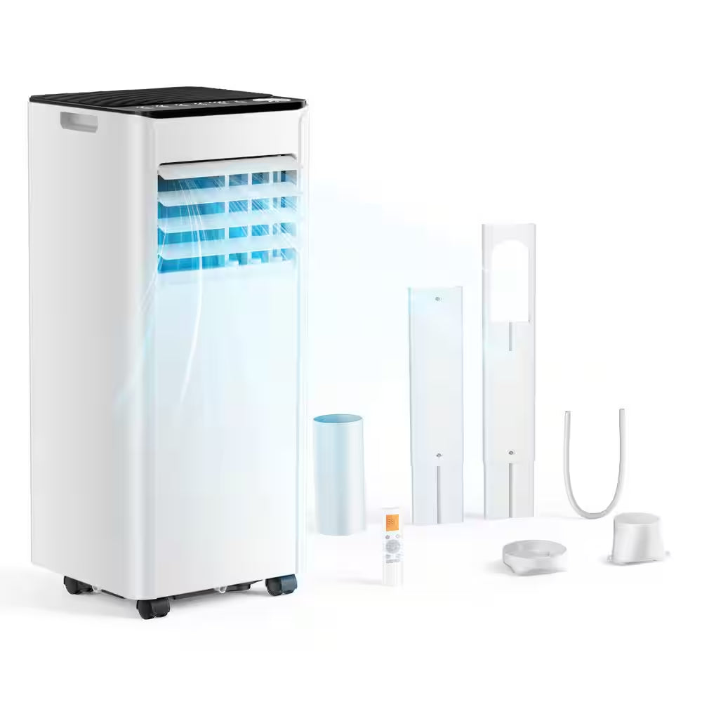 8000 BTU Portable Air Conditioner 350 Sq. Ft. with Dehumidifier with Remote in White, Timer, 3-Modes