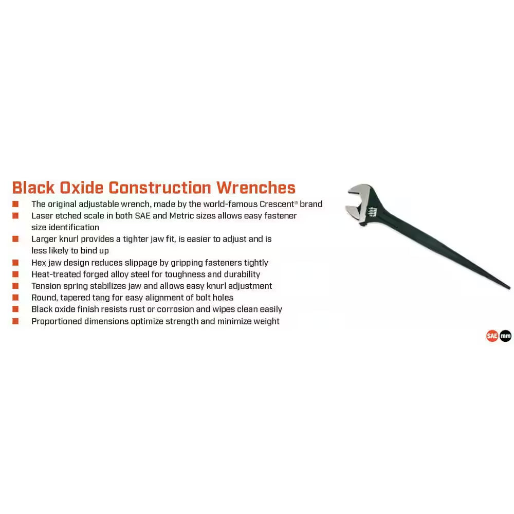 10 In. Black Oxide Adjustable Construction Wrench