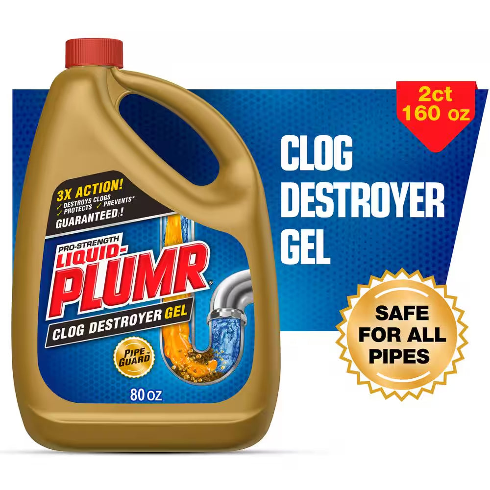 80 Oz. Pro Strength Full Clog Destroyer and Drain Cleaner plus Pipeguard (2-Pack)