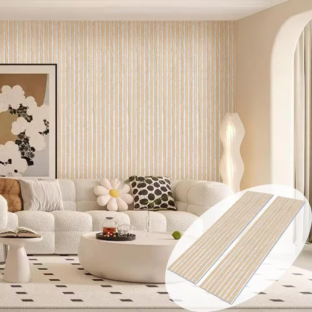 Natural Oak Gray Felt 0.8 In. X 1 Ft. X 8 Ft. Yellow Wood Slat Acoustic Panels, MDF Decorative Wall Paneling (2 Piece)