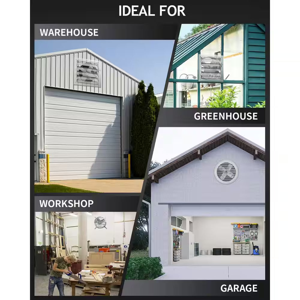 14 In. Single Speed Gable Mount Attic Ventilator Window Fan in Gray with Adjustable Thermostat