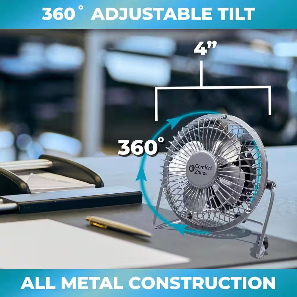 4 In. Black Single Speed Dual-Powered Desk Fan
