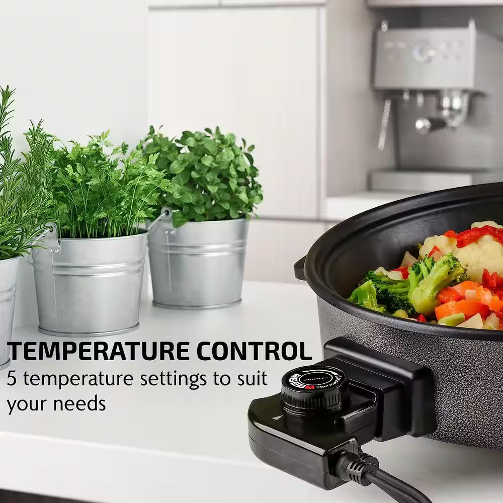 113 Sq. In. Black Electric Skillet with Nonstick Coating, Frying Pan with Tempered Glass Lid