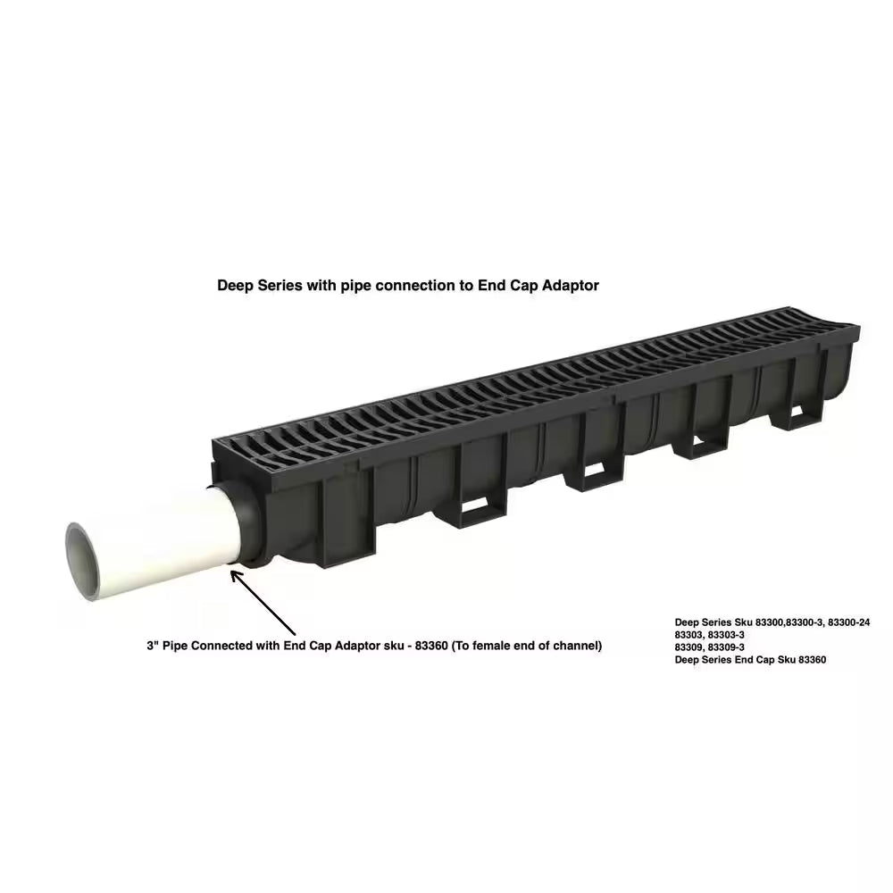 Deep Series 5.4 In. W X 5.4 In. D X 39.4 In. L Trench and Channel Drain Kit with Black Grate (3-Pack : 9.8 Ft)