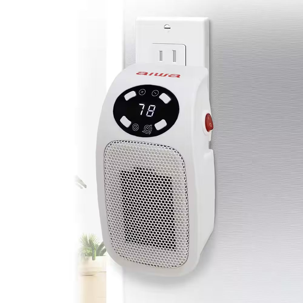7.87 in Electric Outlet Ceramic Plug-In Space Heater, LCD Digital Screen, up to 24-Hour Timer, 400-Watt