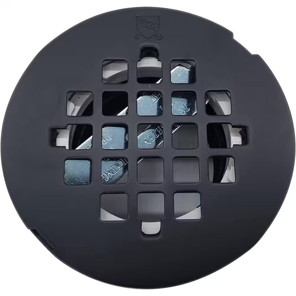 2 In. No-Caulk PVC Compression Shower Drain with 4-1/4 In. round Grid Cover, Matte Black