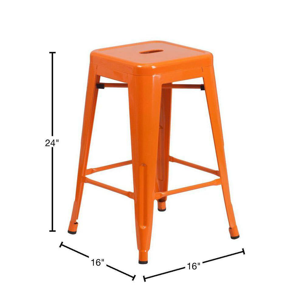 24 In. Orange Metal Bar Stool