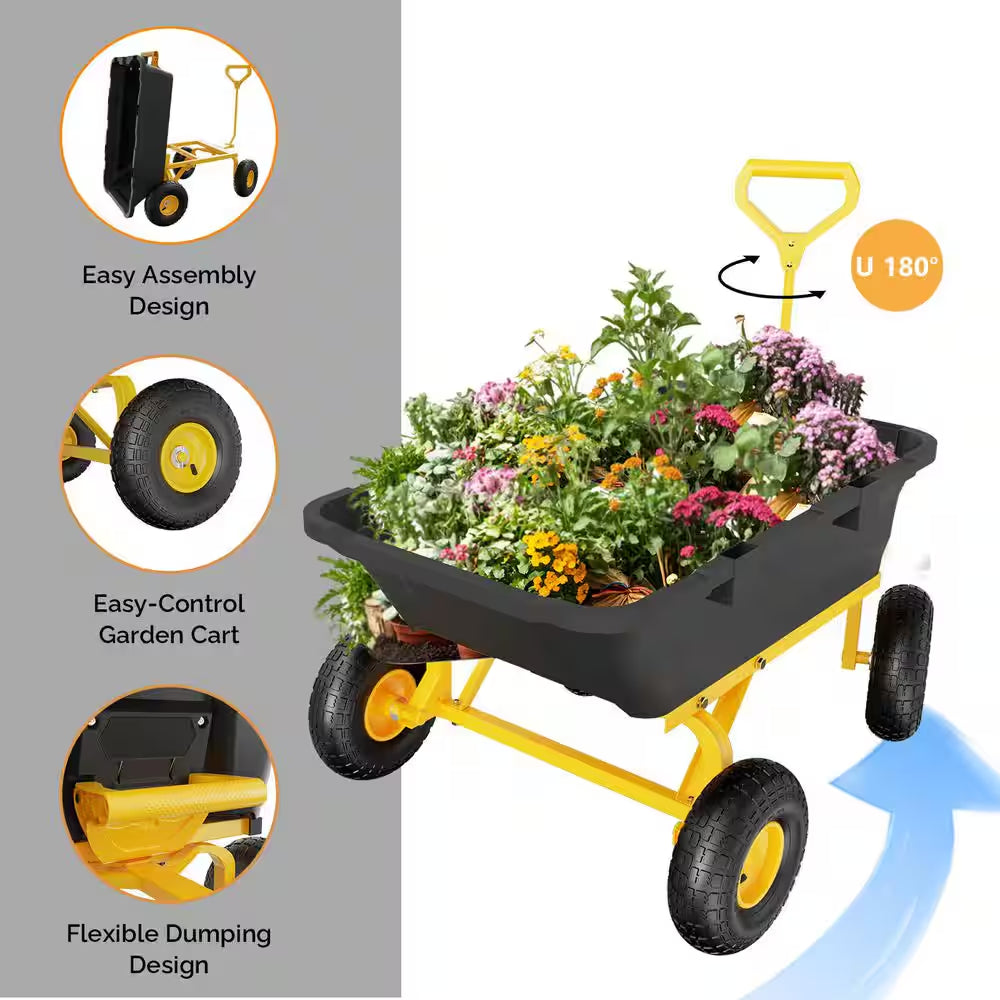 3.7 Cu. Ft. Iron Plastic Garden Cart Cart Utility Wheelbarrow 770 Lbs. Capacity in Yellow and Black