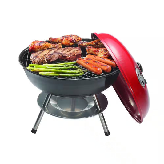 14 In. Portable Charcoal Grill with Dual Vent System, Black & Red