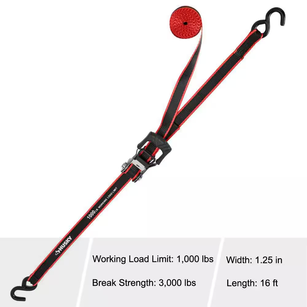 16 Ft. 1.25 In. Ratchet Tie-Down Straps with S-Hook (4-Pack)