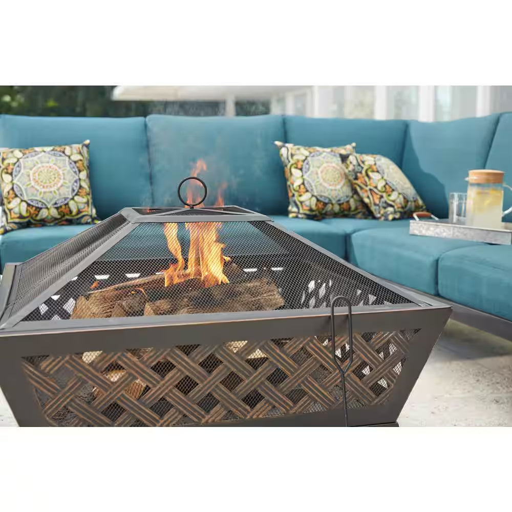 Tipton 34.00 In. W Rubbed Bronze Steel Wood Outdoor Fire Pit with Screen and Poker Included
