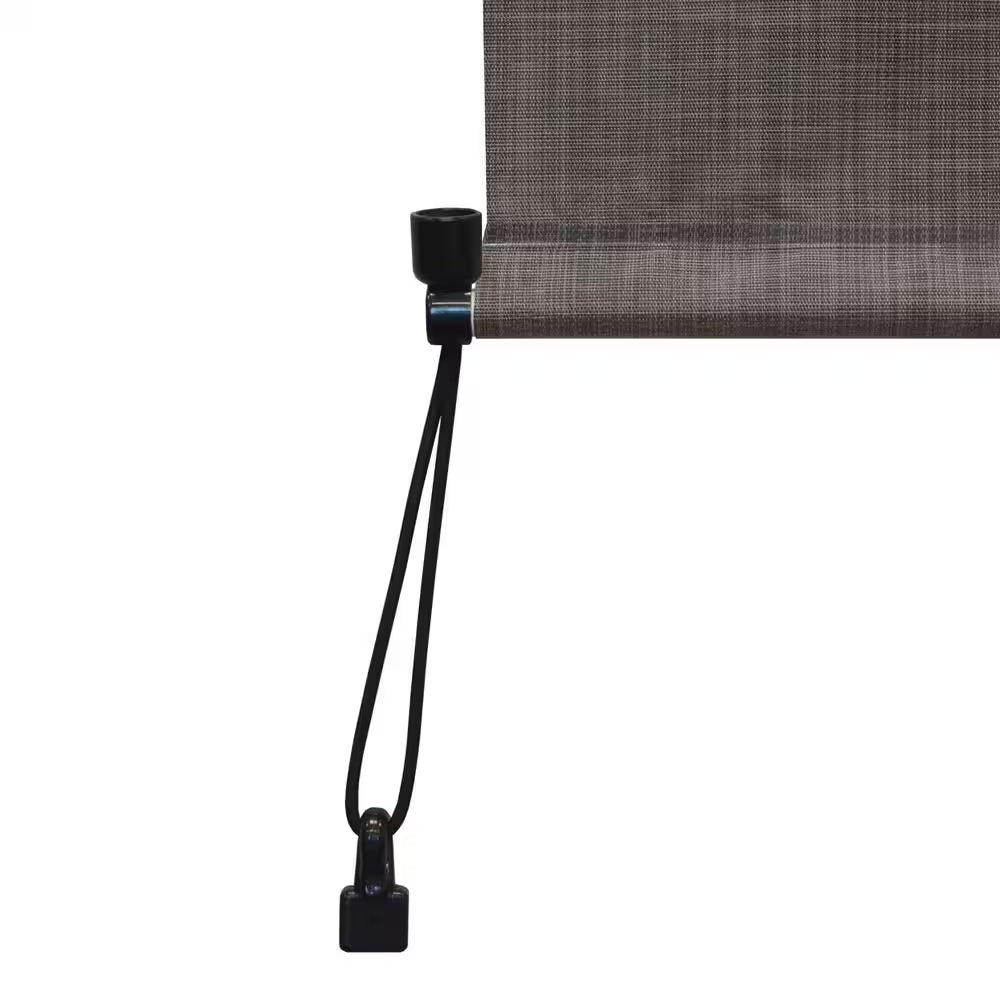 Tide Pool Grey and Black Cordless Outdoor Patio Roller Shade with Valance 120 In. W X 96 In. L
