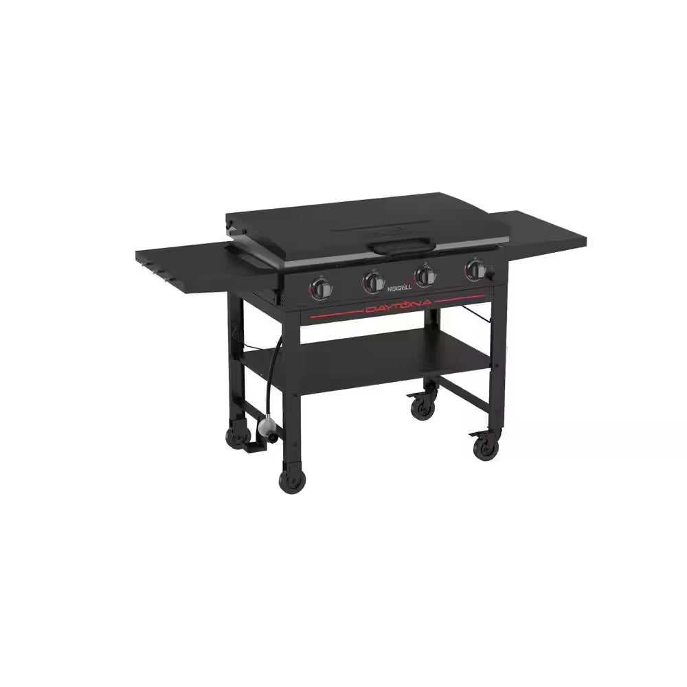 Daytona 4-Burner Propane Gas Griddle with Lid in Black