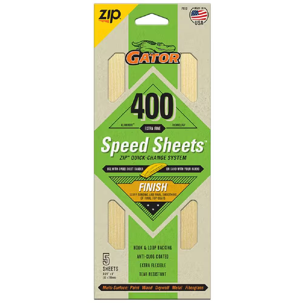 Speed Sheets 3-2/3 In. X 9 In. 400 Grit Very Fine Hook and Loop Sand Paper (5-Pack)