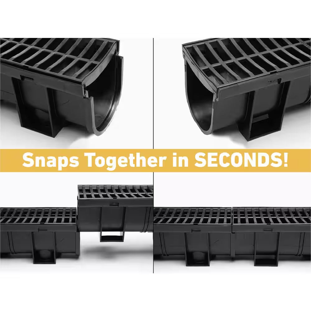 Deep Series 5.4 In. W X 5.4 In. D X 39.4 In. L Trench and Channel Drain Kit with Black Grate (3-Pack : 9.8 Ft)