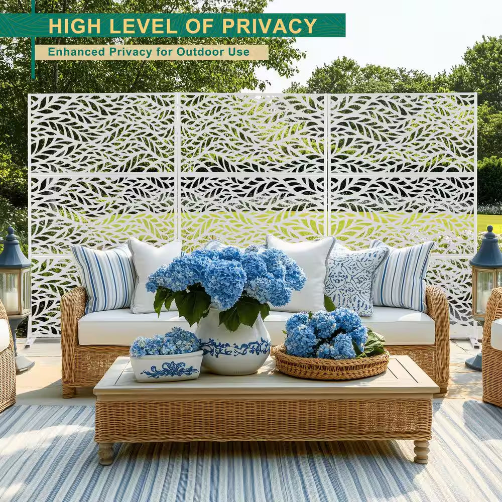 72 In. H X 47 W Metal Privacy Screen for Deck Patio Balcony Garden, Freestanding Decorative Privacy Screen and Panels