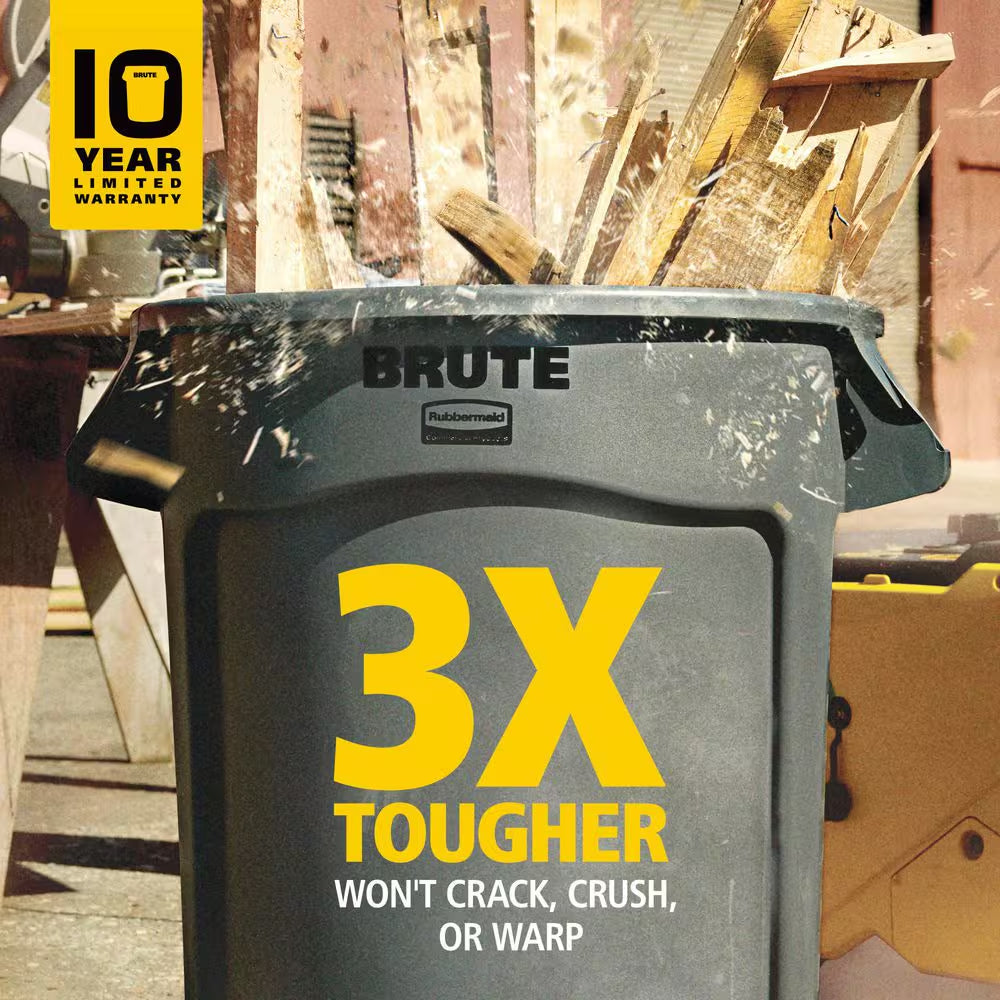 BRUTE 20 Gal. Grey Vented Plastic Outdoor Trash Can with Lid for Restaurants/Offices/Warehouses/Commercial Environments