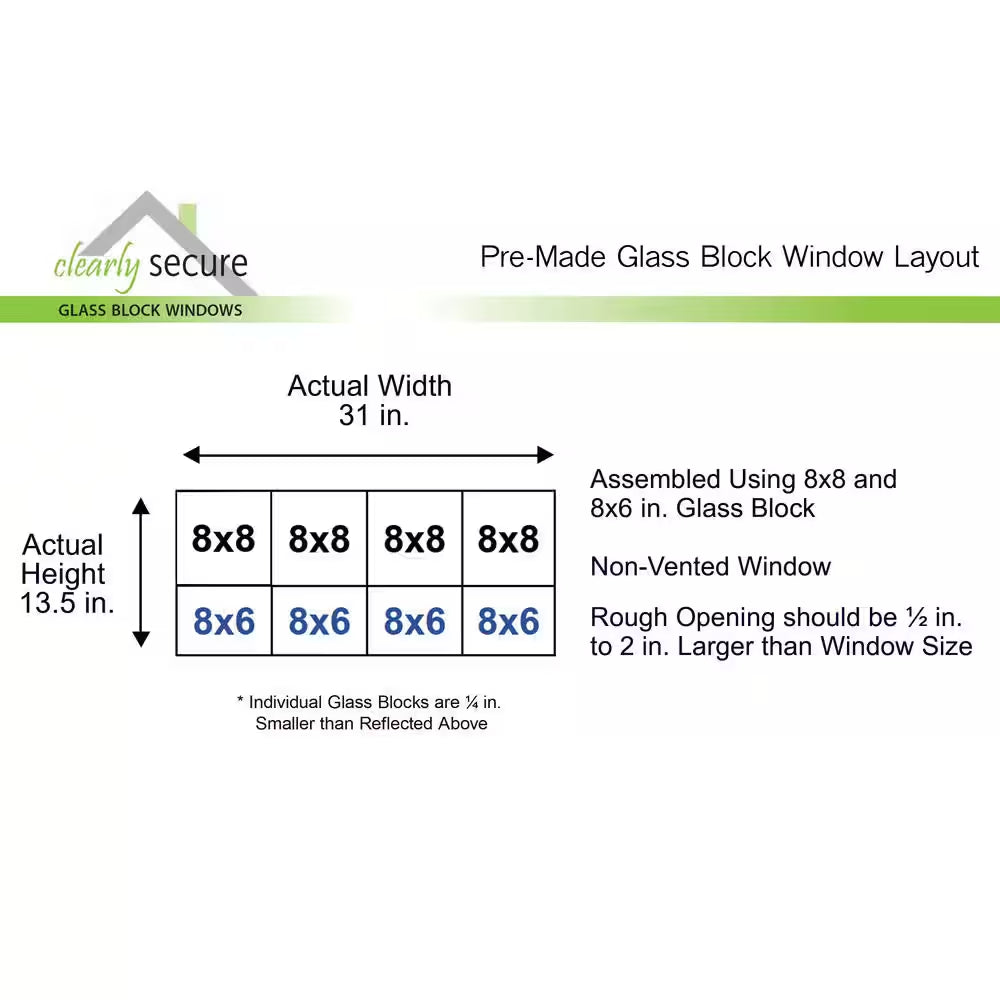 31 In. X 13.5 In. X 3.125 In. Frameless Wave Pattern Non-Vented Glass Block Window
