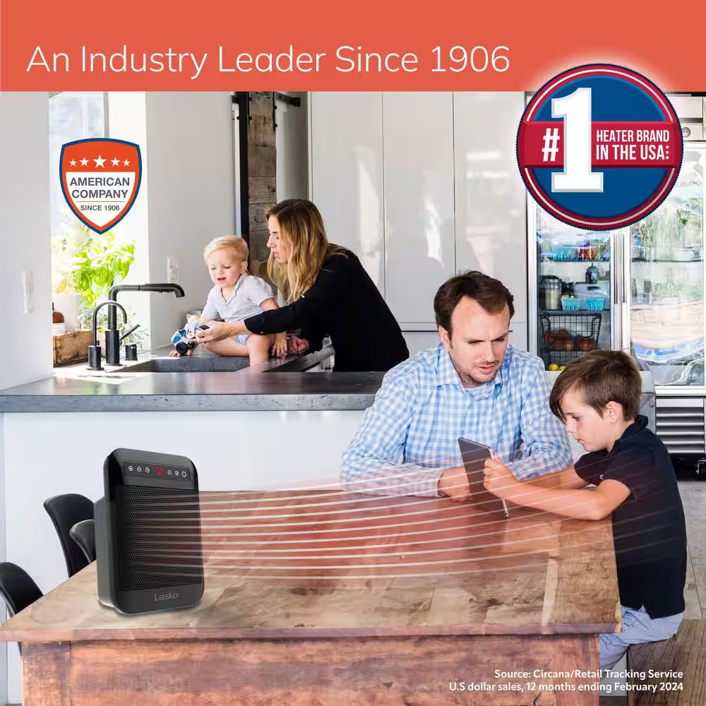 Myheat Max 1500-Watt 9.3 In. Black Electric Tabletop Personal Ceramic Space Heater with Thermostat Timer & Auto Shut-Off