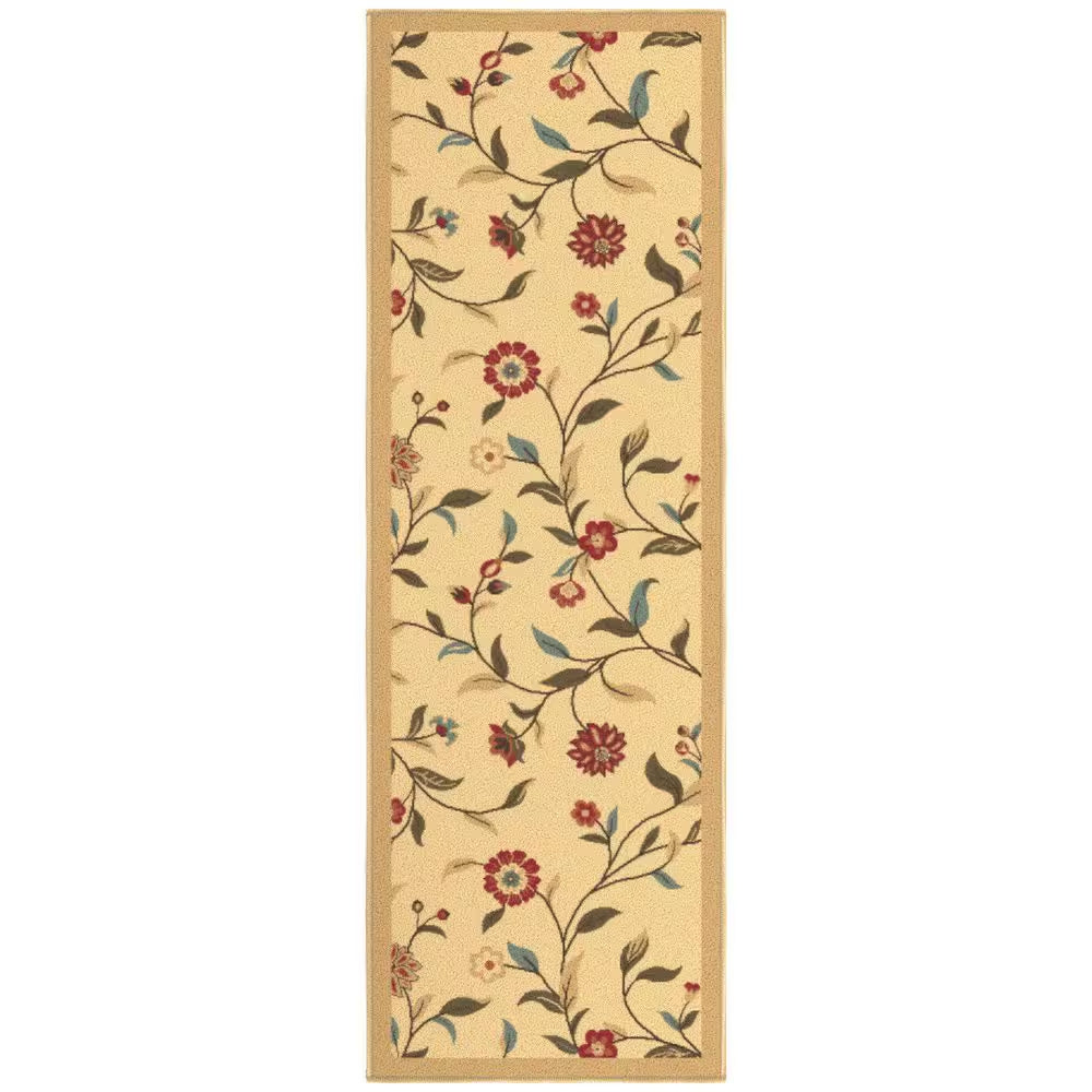 Ottohome Collection Non-Slip Rubberback Floral Leaves 2 X 5 Indoor Runner Rug, 1 Ft. 8 In. X 4 Ft. 5 In., Beige