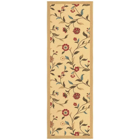 Ottohome Collection Non-Slip Rubberback Floral Leaves 2 X 5 Indoor Runner Rug, 1 Ft. 8 In. X 4 Ft. 5 In., Beige