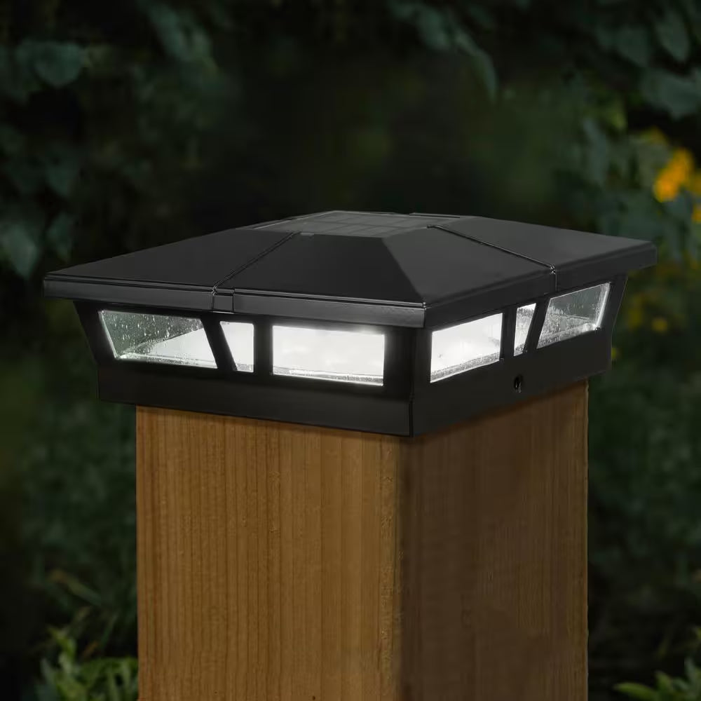 Cambridge 6 In. X 6 In. Outdoor Black LED Solar Post Cap (2-Pack)
