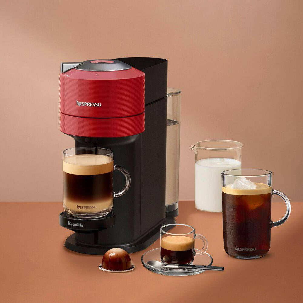 1 Cup Vertuo Next Coffee and Espresso Machine in Red plus Aeroccino3 Milk Frother in Black
