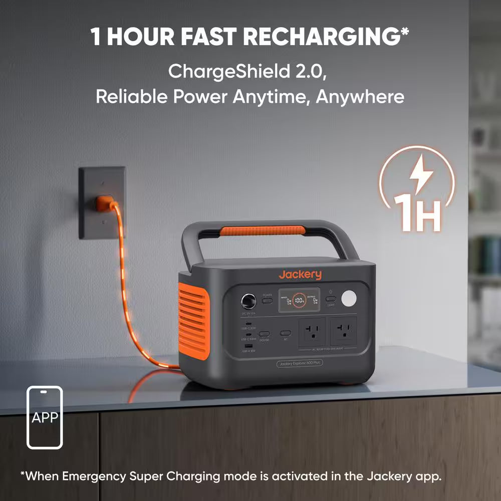 800-Watt Output/1600 Peak Portable Power Station Explorer 600 plus Push Button Start Battery Generator for Outdoors