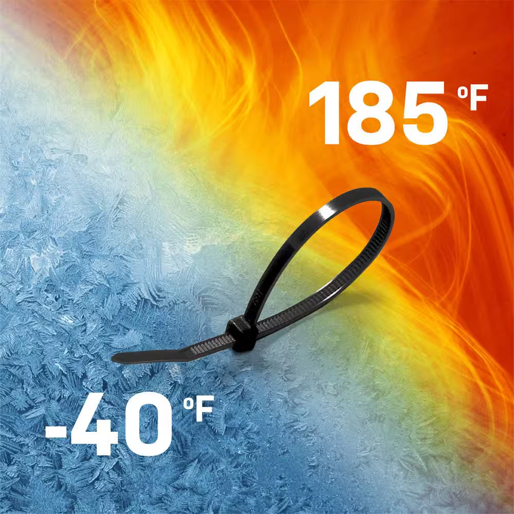 8In Standard 50Lb Tensile Strength UL 21S Rated Cable Zip Ties 100 Pack UV (Black)