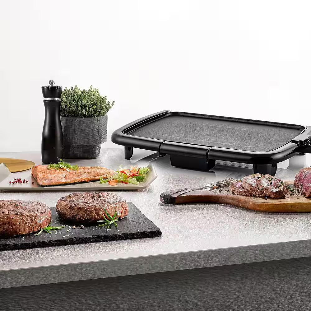 Non-Stick Plate Electric Griddle, Temperature Probe and Control Knob, Indicator Light and Drip Tray