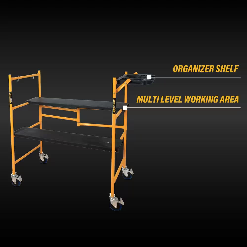 Jobsite Series Baker 4.1 Ft. H X 3.4 Ft. W X 1.8 Ft. D Mini Scaffold Platform with Wheels, Tool Shelf, 500 Lbs. Capacity
