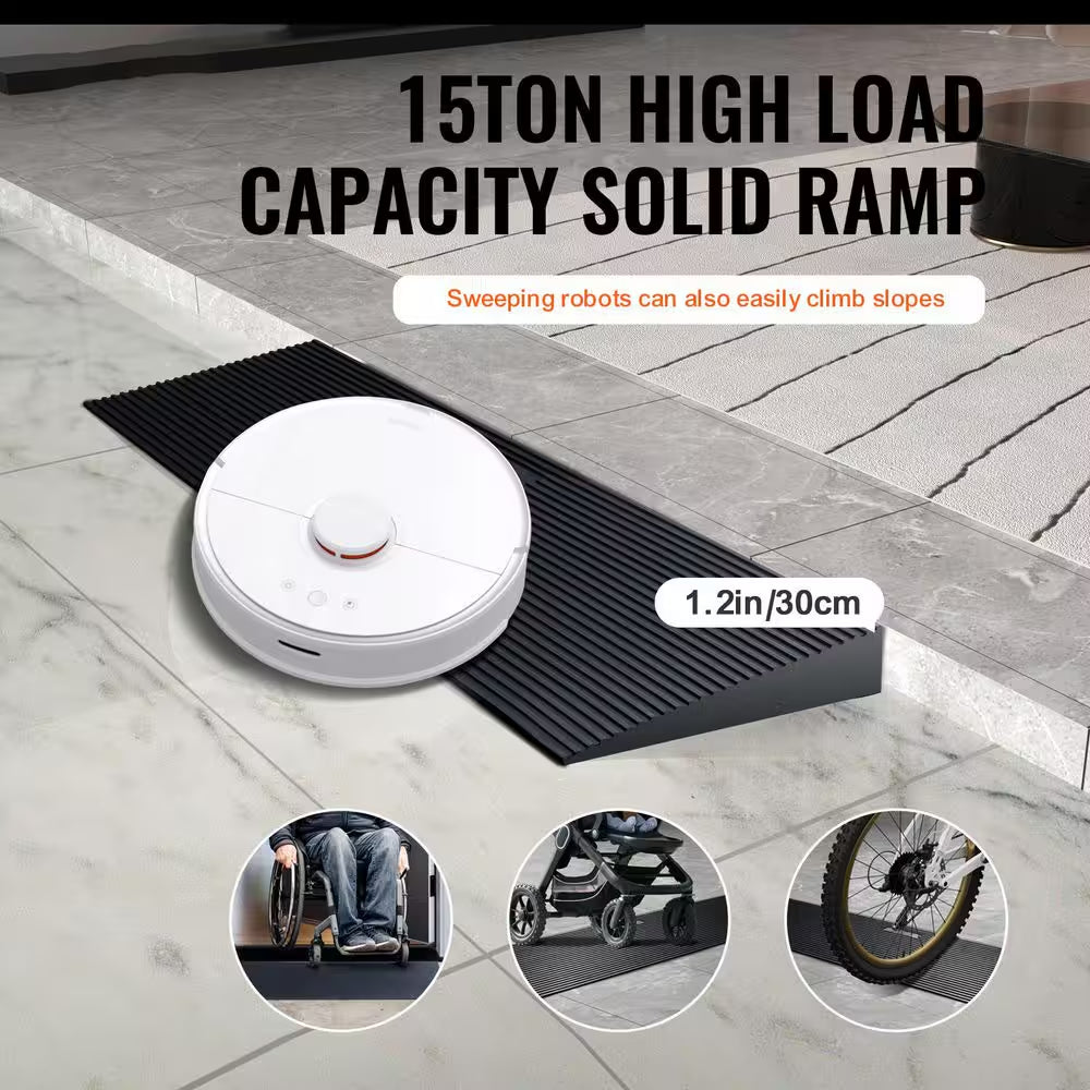 1.2 In. Rise Cuttable Threshold Ramp for Sweeping Robot, 35.4 In. Wide Natural Rubber Wheelchair Ramp, Non-Slip Ramp