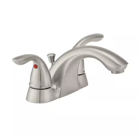 Builders 4 In. Centerset Double Handle Low-Arc Bathroom Faucet in Brushed Nickel