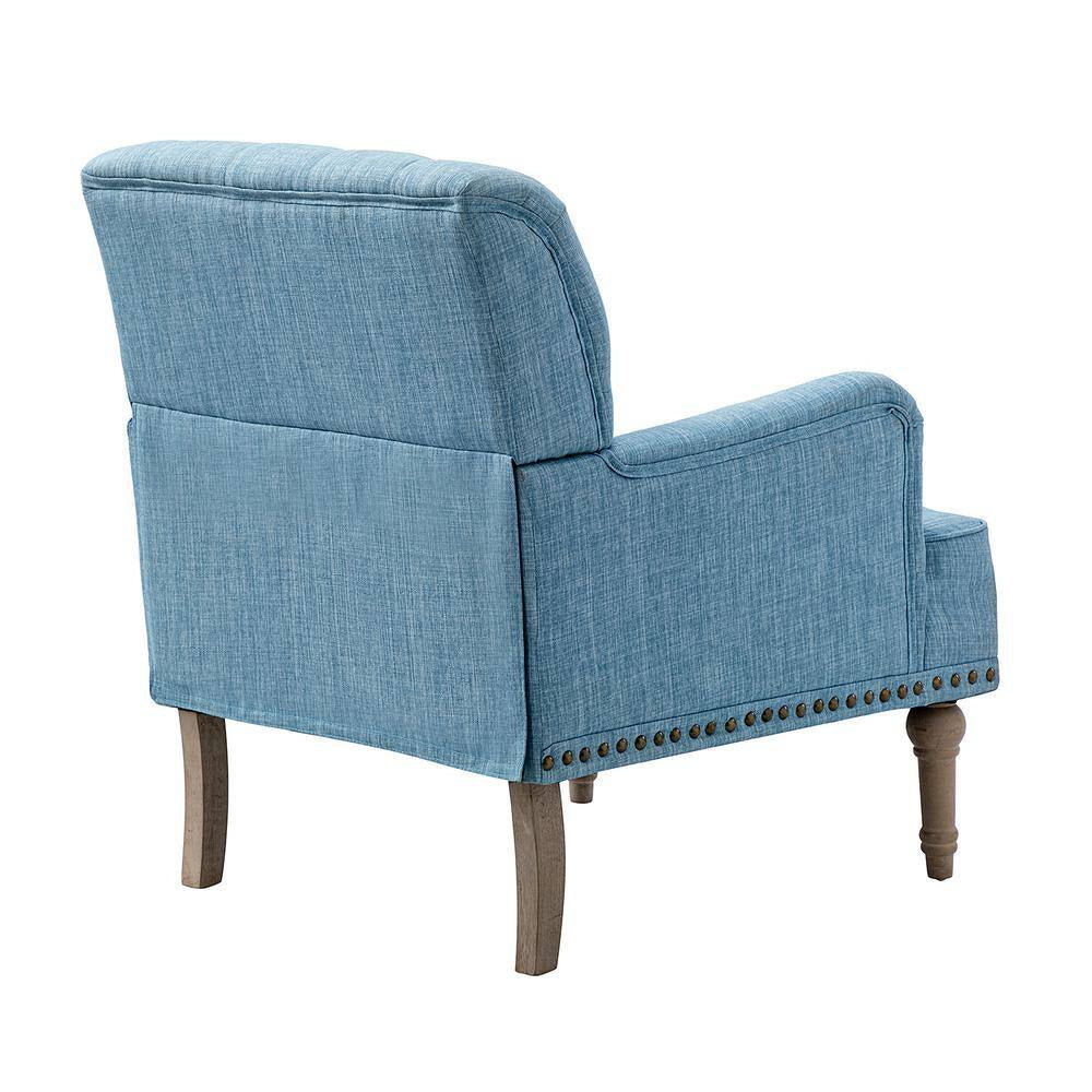 Leobarda Classic Traditional Blue Tufted Armchair with Nailhead Trim and Solid Wood Legs