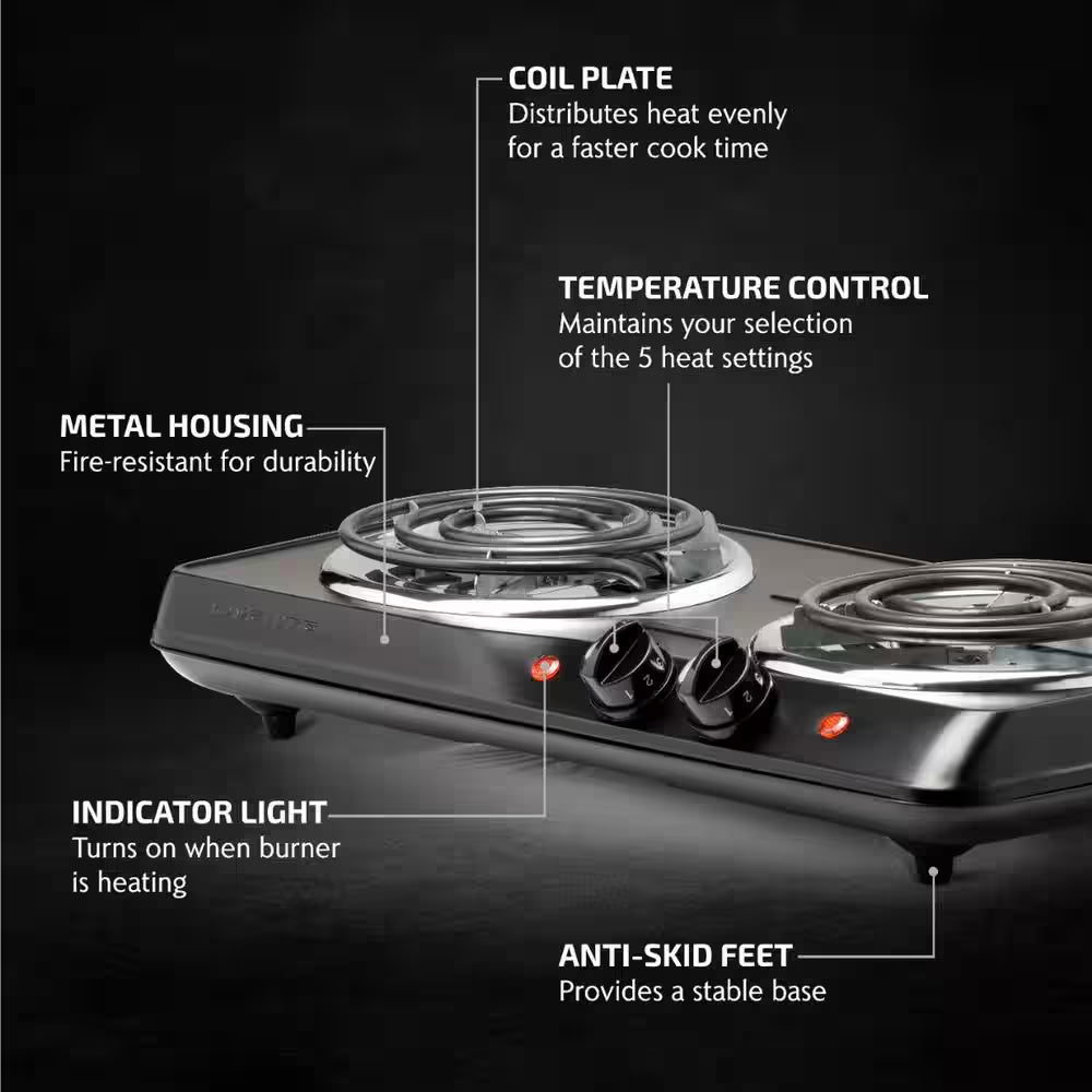 Double Coil Burner 6 In. and 5.75 In. Black Hot Plate